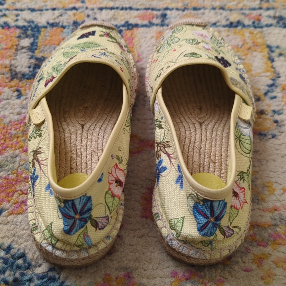 Gucci x Kris Knight Flora Knight Floral Canvas Espadrille Flats Citrus Yellow 38 - Picture 5 of 16